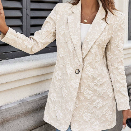 Autumn Winter Jacquard Blazers Single Buckle Slimming Office Workplace Coat Women
