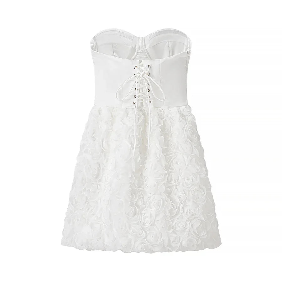 Women Clothing Early Spring Floral Three Dimensional Decoration Tube Top Dress