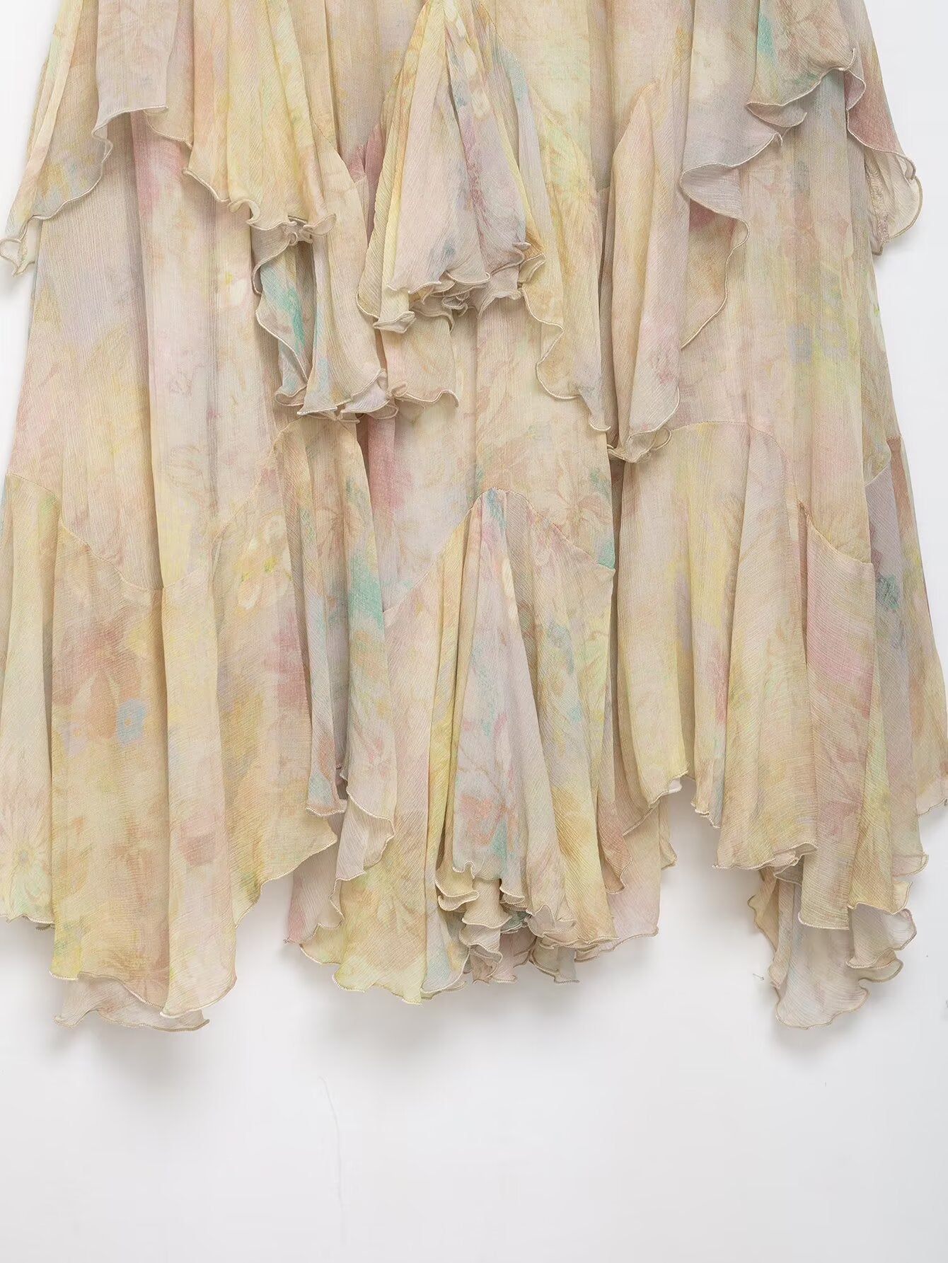 Women Square Collar Printed Laminated Decoration Skirt