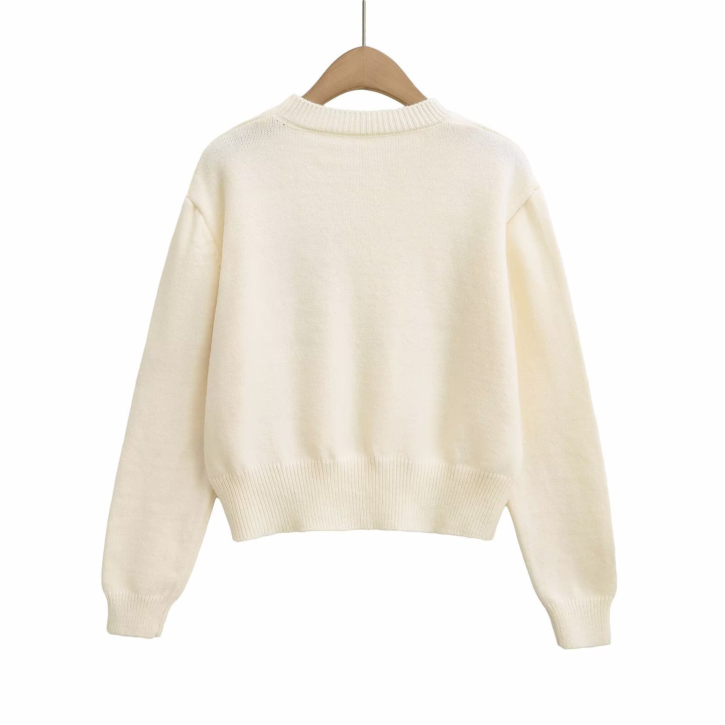Women Clothing Early Spring Love Decoration Solid Color Sweater