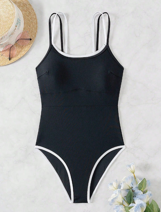 Sexy Women One Piece Swimsuit Solid Color Fabric Summer Beach Swimwear
