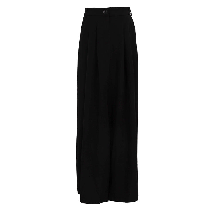 Women Clothing Elegant High Sense Slit Black Half Length Dress Fashionable All Match Pleated A line Skirt