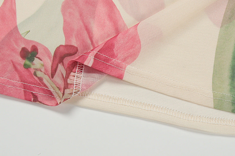 Summer Dopamine Beach Vacation Sexy Printed Mesh Sheath Skirt