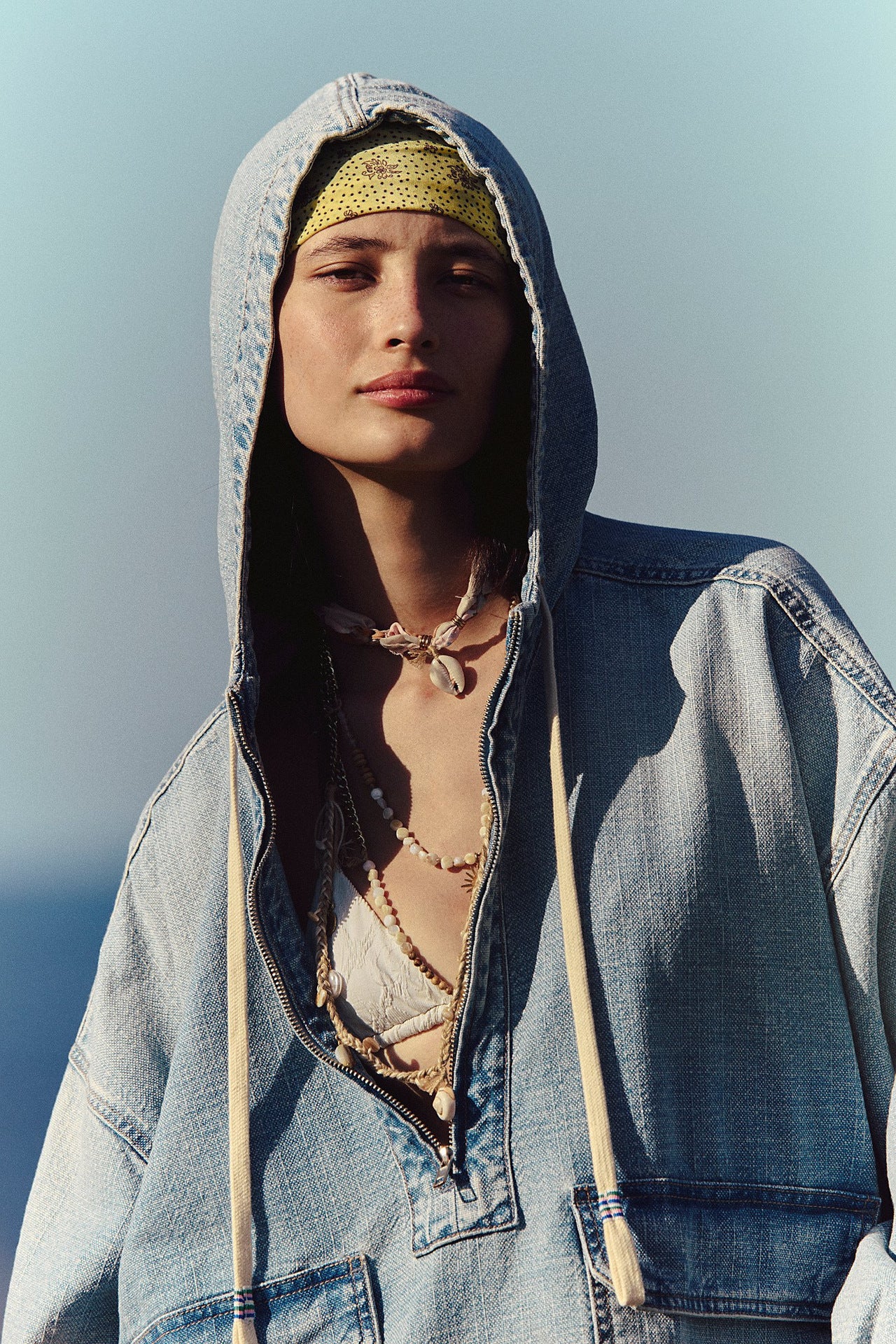 Autumn Loose Casual Washed Hooded Denim Long Sleeved Tops