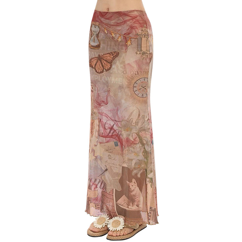 Summer Women Clothing French Lazy Trend Creative Printing Skirt