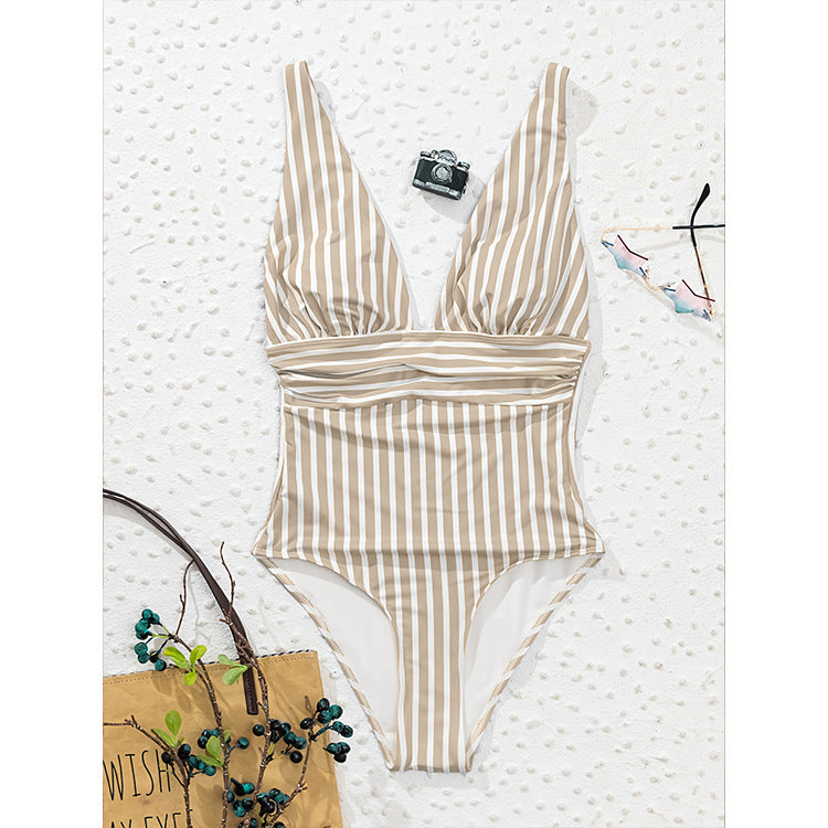 Sexy Suspenders Bikini Striped One Piece Swimsuit Women Beach Spring Swimsuit