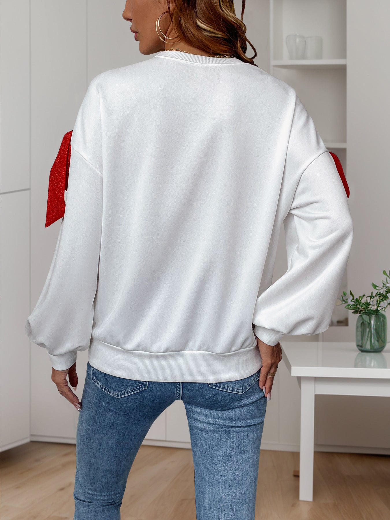 Dating Party Casual Sweet Bow Decoration Long Sleeve White Hoodie