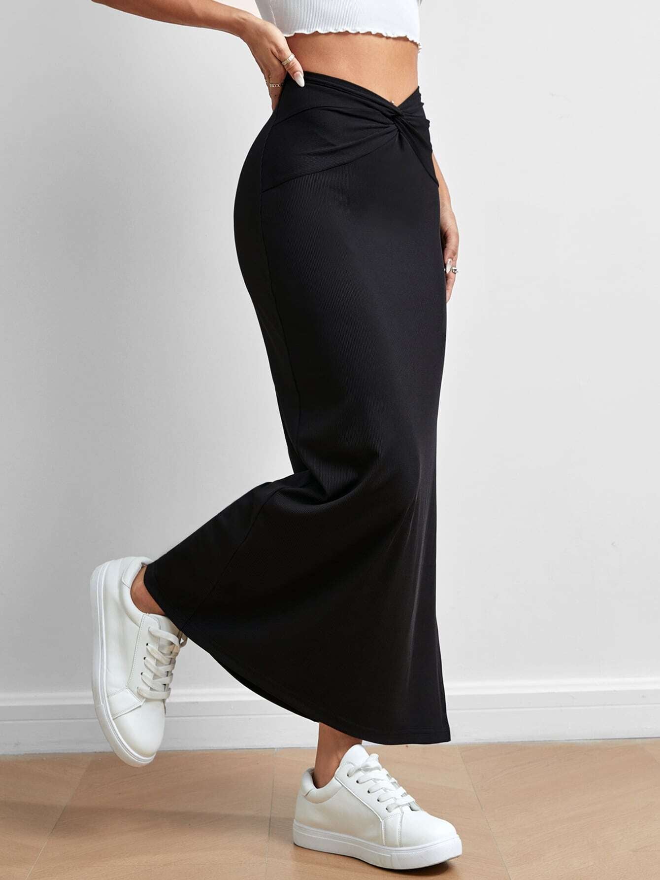 Women Clothing Simple Design Skirt Autumn Winter High Waist Drape Slit Dress