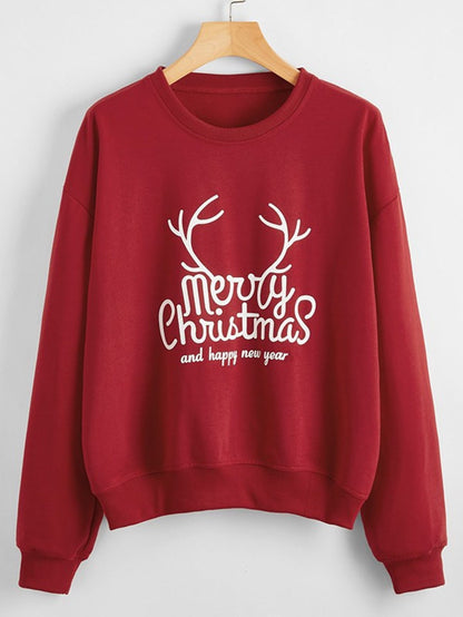 Christmas New Long Sleeve Sweatshirt Loose Girl Cartoon Sweatshirt Round Neck Printed