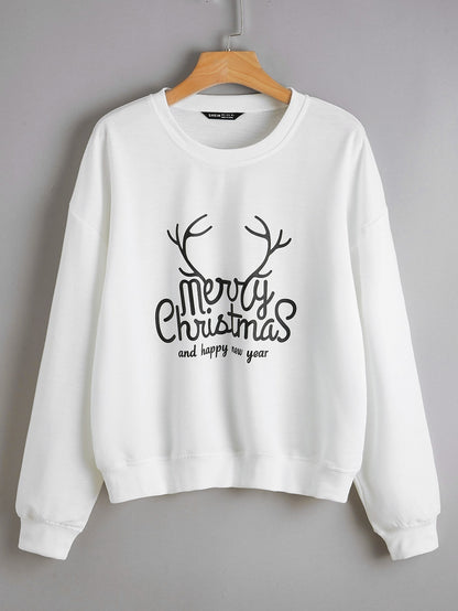 Christmas New Long Sleeve Sweatshirt Loose Girl Cartoon Sweatshirt Round Neck Printed