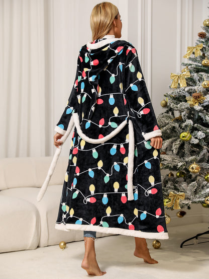 Autumn Winter Women Wear Long Sleeved Trousers Home Casual Breathable Hood Flannel Christmas Nightgown