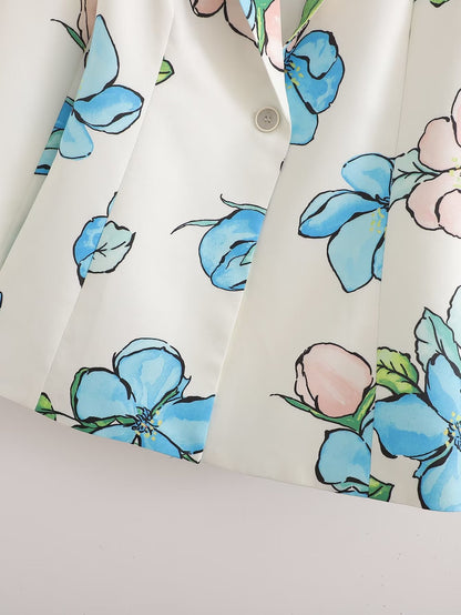 Summer Seaside Vacation Long Sleeve Shirt Casual Printing Blazer for Women