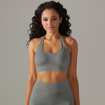 Seamless Knitted Beauty Back Sling Halter Bra Running Fitness Sports Fixed Top Yoga Clothes Women
