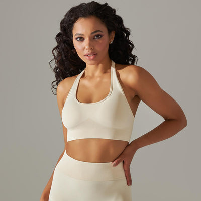 Seamless Knitted Beauty Back Sling Halter Bra Running Fitness Sports Fixed Top Yoga Clothes Women