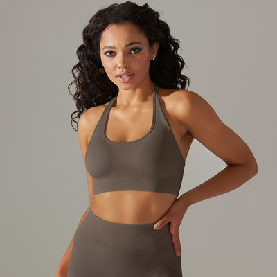 Seamless Knitted Beauty Back Sling Halter Bra Running Fitness Sports Fixed Top Yoga Clothes Women