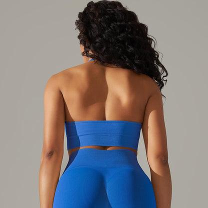 Seamless Knitted Beauty Back Sling Halter Bra Running Fitness Sports Fixed Top Yoga Clothes Women