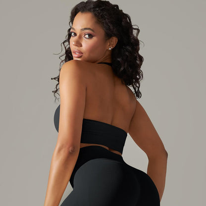 Seamless Knitted Beauty Back Sling Halter Bra Running Fitness Sports Fixed Top Yoga Clothes Women