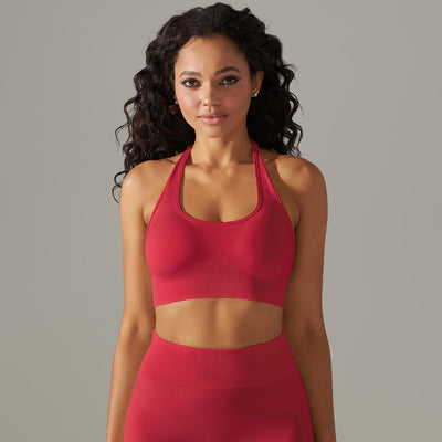 Seamless Knitted Beauty Back Sling Halter Bra Running Fitness Sports Fixed Top Yoga Clothes Women