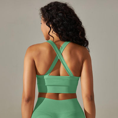 Seamless Knitted Solid Color Yoga Vest Fitness Running Yoga Clothes Sports Bra Cross Beauty Back