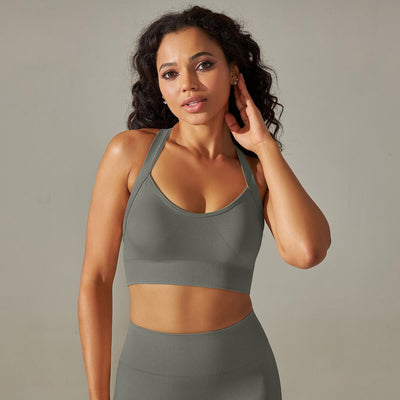 Seamless Knitted Solid Color Yoga Vest Fitness Running Yoga Clothes Sports Bra Cross Beauty Back