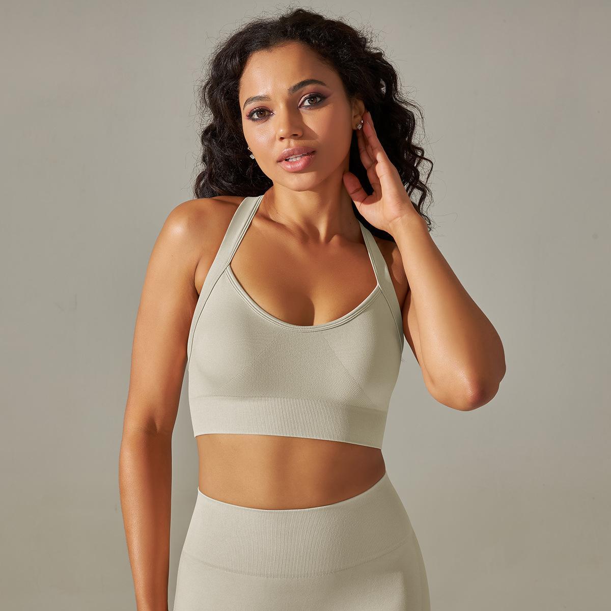 Seamless Knitted Solid Color Yoga Vest Fitness Running Yoga Clothes Sports Bra Cross Beauty Back