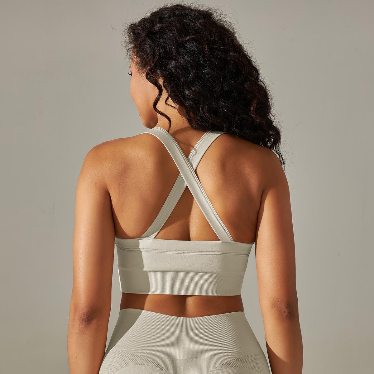 Seamless Knitted Solid Color Yoga Vest Fitness Running Yoga Clothes Sports Bra Cross Beauty Back