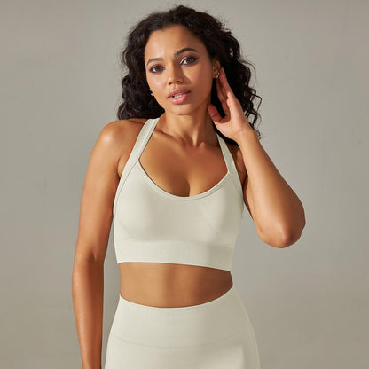 Seamless Knitted Solid Color Yoga Vest Fitness Running Yoga Clothes Sports Bra Cross Beauty Back