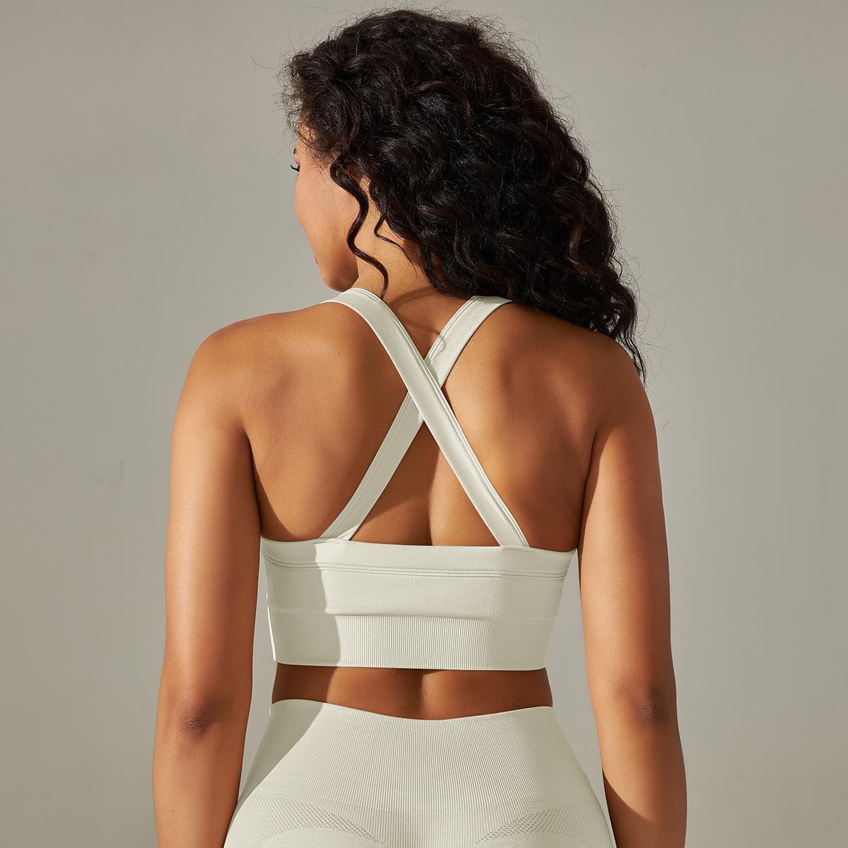 Seamless Knitted Solid Color Yoga Vest Fitness Running Yoga Clothes Sports Bra Cross Beauty Back