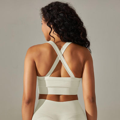 Seamless Knitted Solid Color Yoga Vest Fitness Running Yoga Clothes Sports Bra Cross Beauty Back