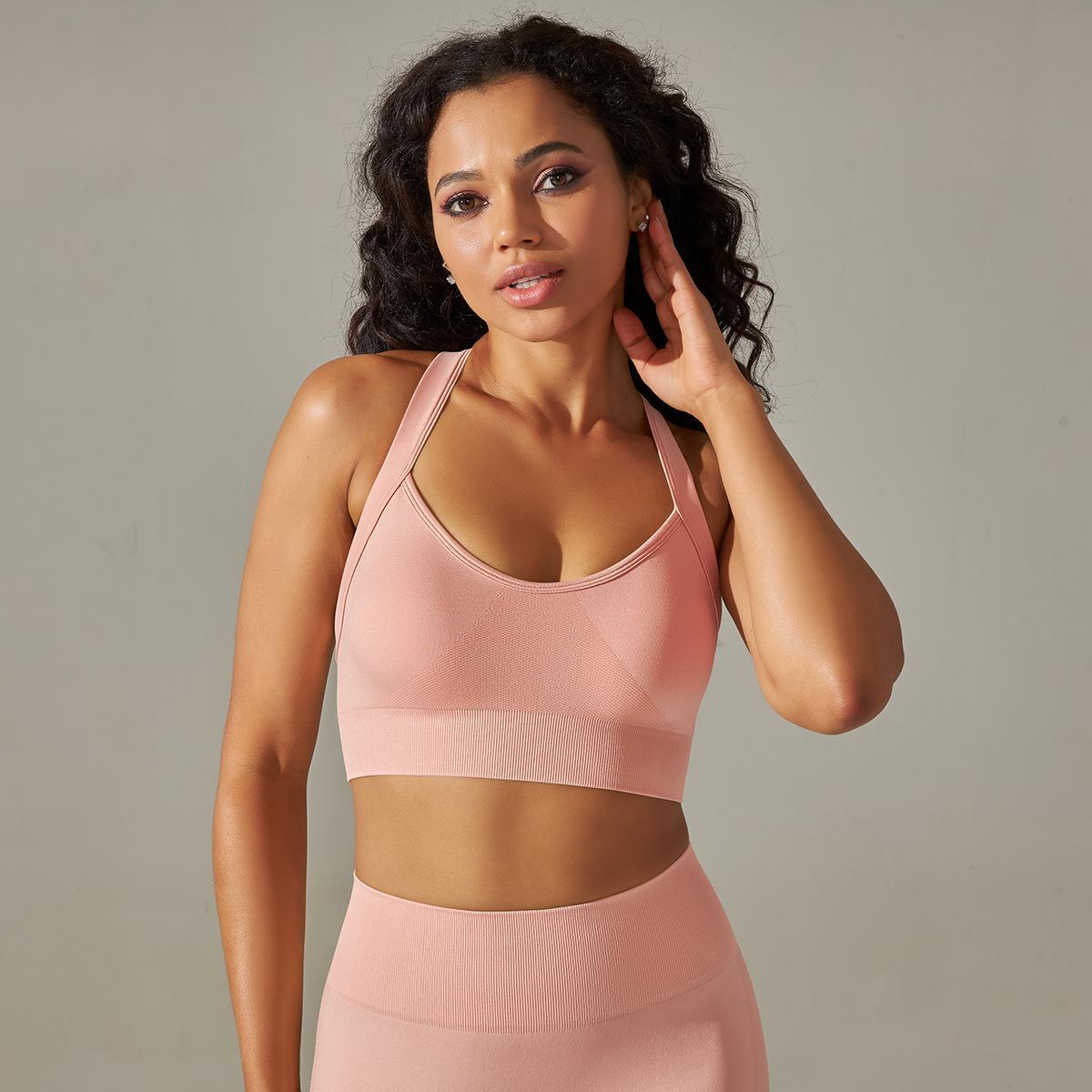 Seamless Knitted Solid Color Yoga Vest Fitness Running Yoga Clothes Sports Bra Cross Beauty Back