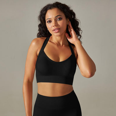 Seamless Knitted Solid Color Yoga Vest Fitness Running Yoga Clothes Sports Bra Cross Beauty Back