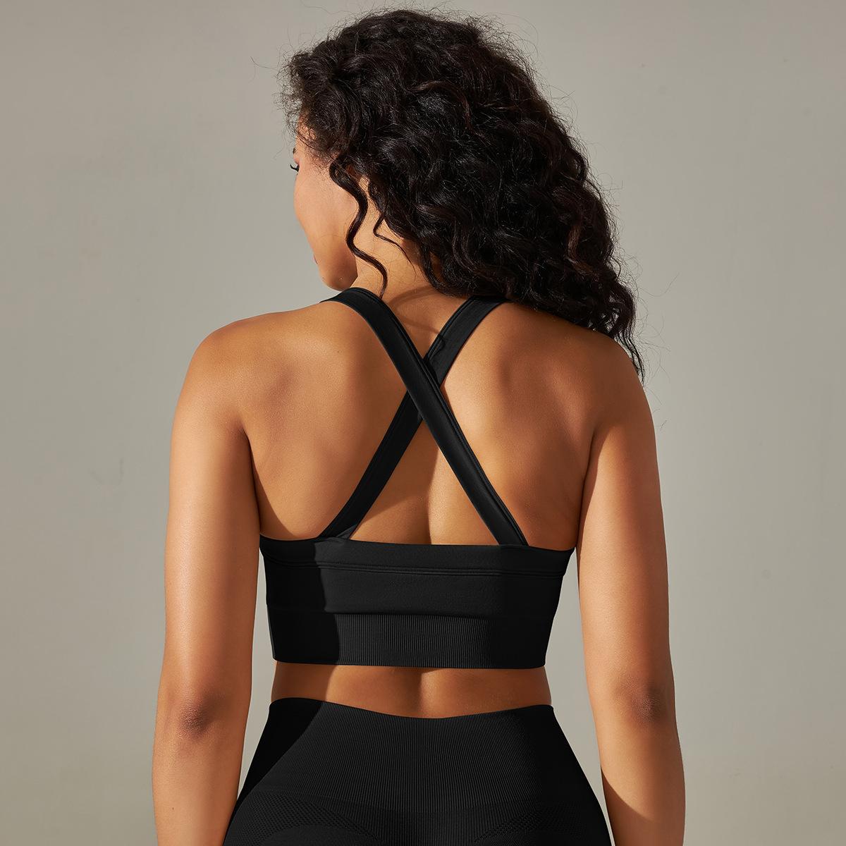 Seamless Knitted Solid Color Yoga Vest Fitness Running Yoga Clothes Sports Bra Cross Beauty Back