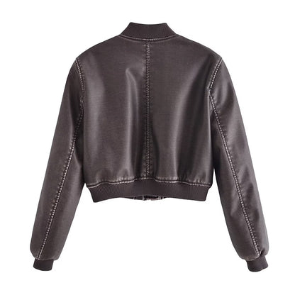 Spring Women Urban Casual Faux Leather Bomber Jacket