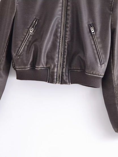 Spring Women Urban Casual Faux Leather Bomber Jacket