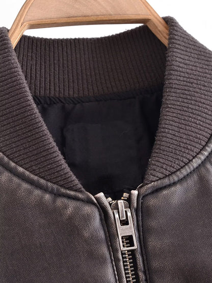 Spring Women Urban Casual Faux Leather Bomber Jacket