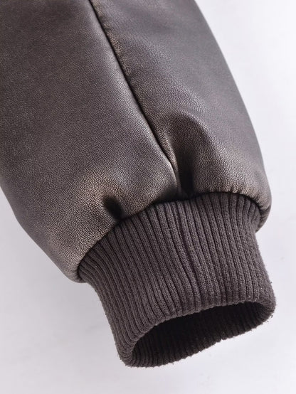 Spring Women Urban Casual Faux Leather Bomber Jacket