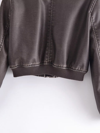 Spring Women Urban Casual Faux Leather Bomber Jacket