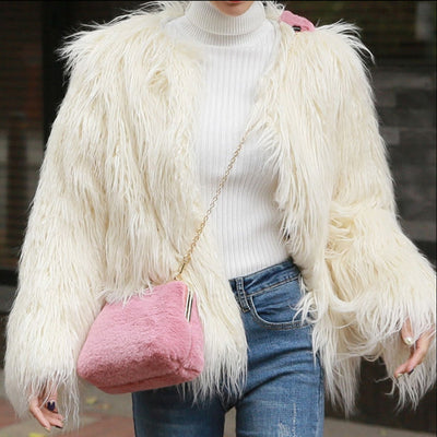 Autumn Winter Imitated Tibet Sheep Fur Fur Coat Women Mid Length Slim Fit Fashionable Slimming Lamb Long Fur Wool Coat