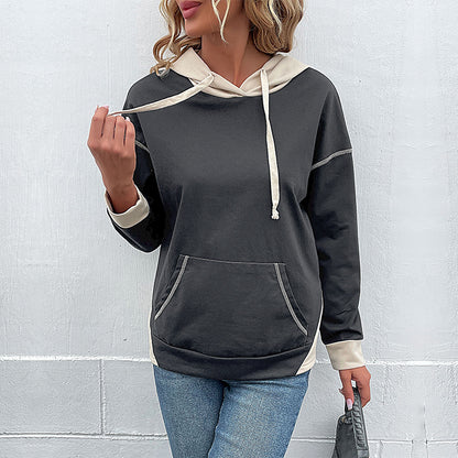 Women Clothing Long Sleeve Color Matching Autumn Sweatshirt Women