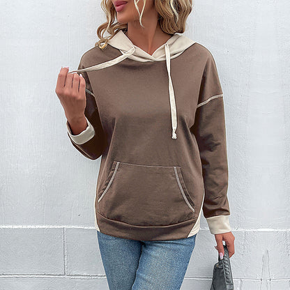 Women Clothing Long Sleeve Color Matching Autumn Sweatshirt Women