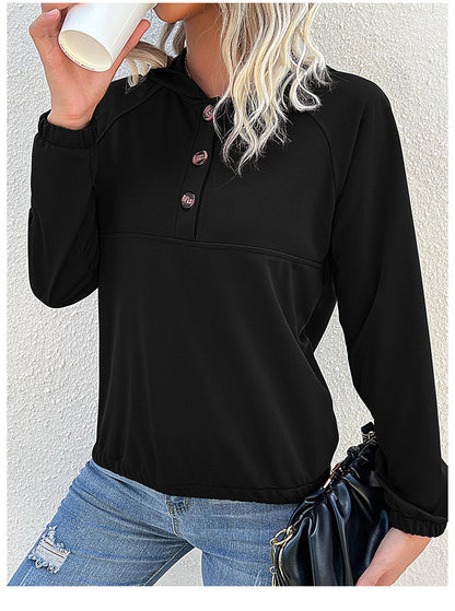 Women Clothing Long Sleeve Solid Color Hooded Autumn Winter Sweatshirt