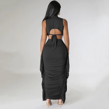 Summer Women Clothing Sexy Tight Tassel Sleeveless Two Piece sets Skirt Set