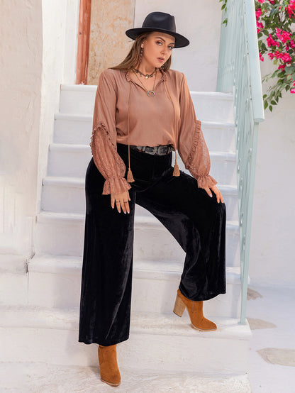 Plus Size Women Clothing Solid Color Casual Slim Shirt Top