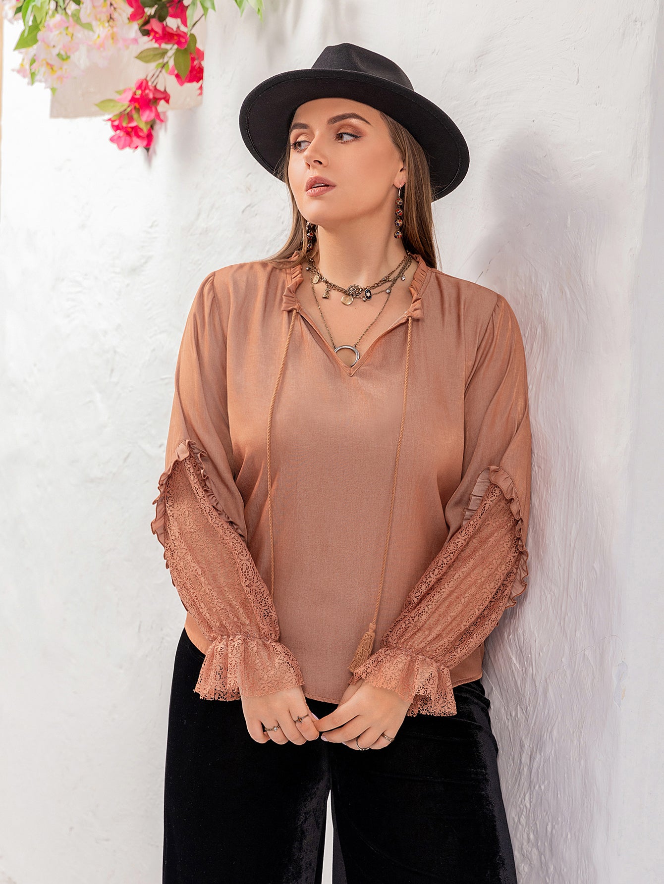 Plus Size Women Clothing Solid Color Casual Slim Shirt Top