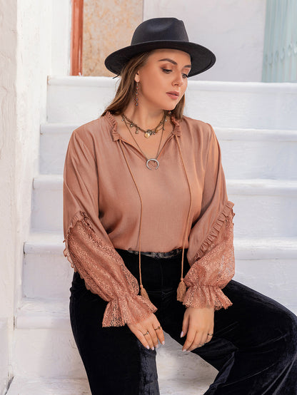 Plus Size Women Clothing Solid Color Casual Slim Shirt Top
