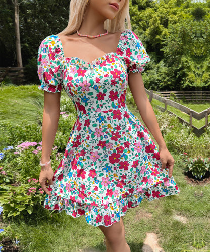 Summer Original Design Women Clothing Lace up Waist Trimming Printing Backless Dress