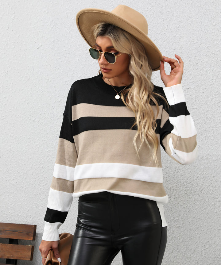Autumn Women Wear Long Sleeve Color Matching Sweater - GLAMWEARS