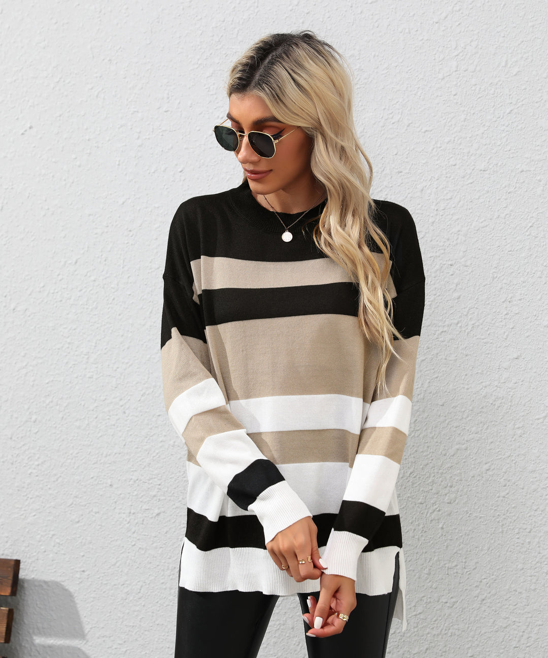 Autumn Women Wear Long Sleeve Color Matching Sweater - GLAMWEARS