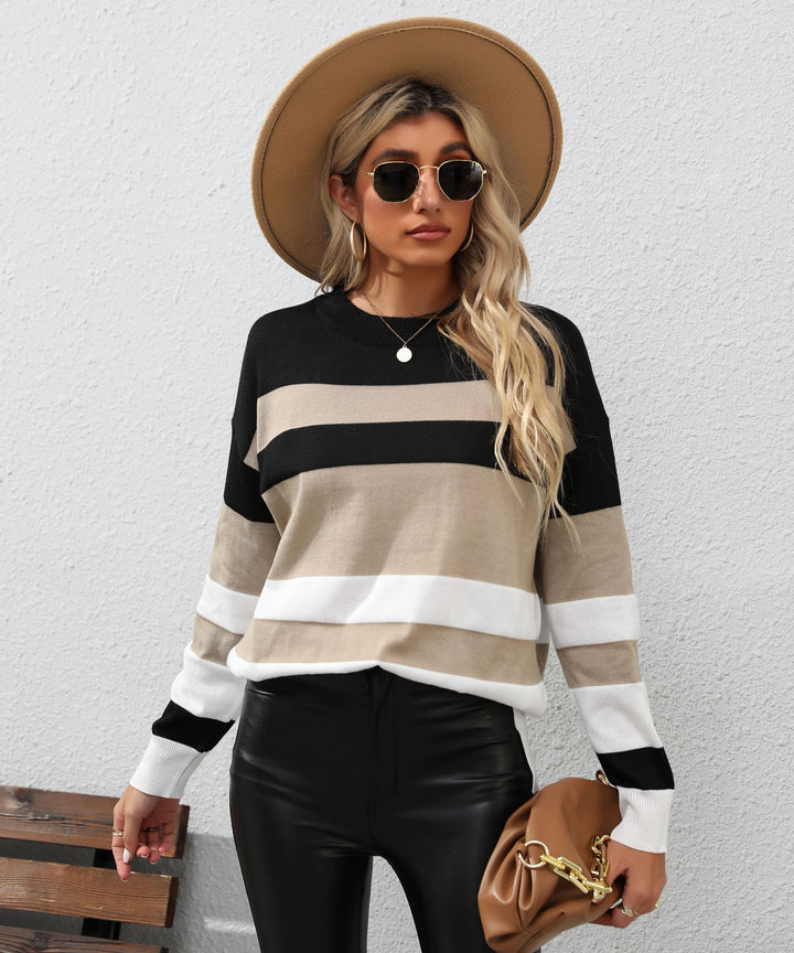 Autumn Women Wear Long Sleeve Color Matching Sweater - GLAMWEARS