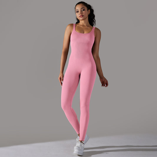 Spring Internet Seamless Thread Yoga Jumpsuit Dance Cinched Waist Slim Fit Sports Stretch Tight Jumpsuit
